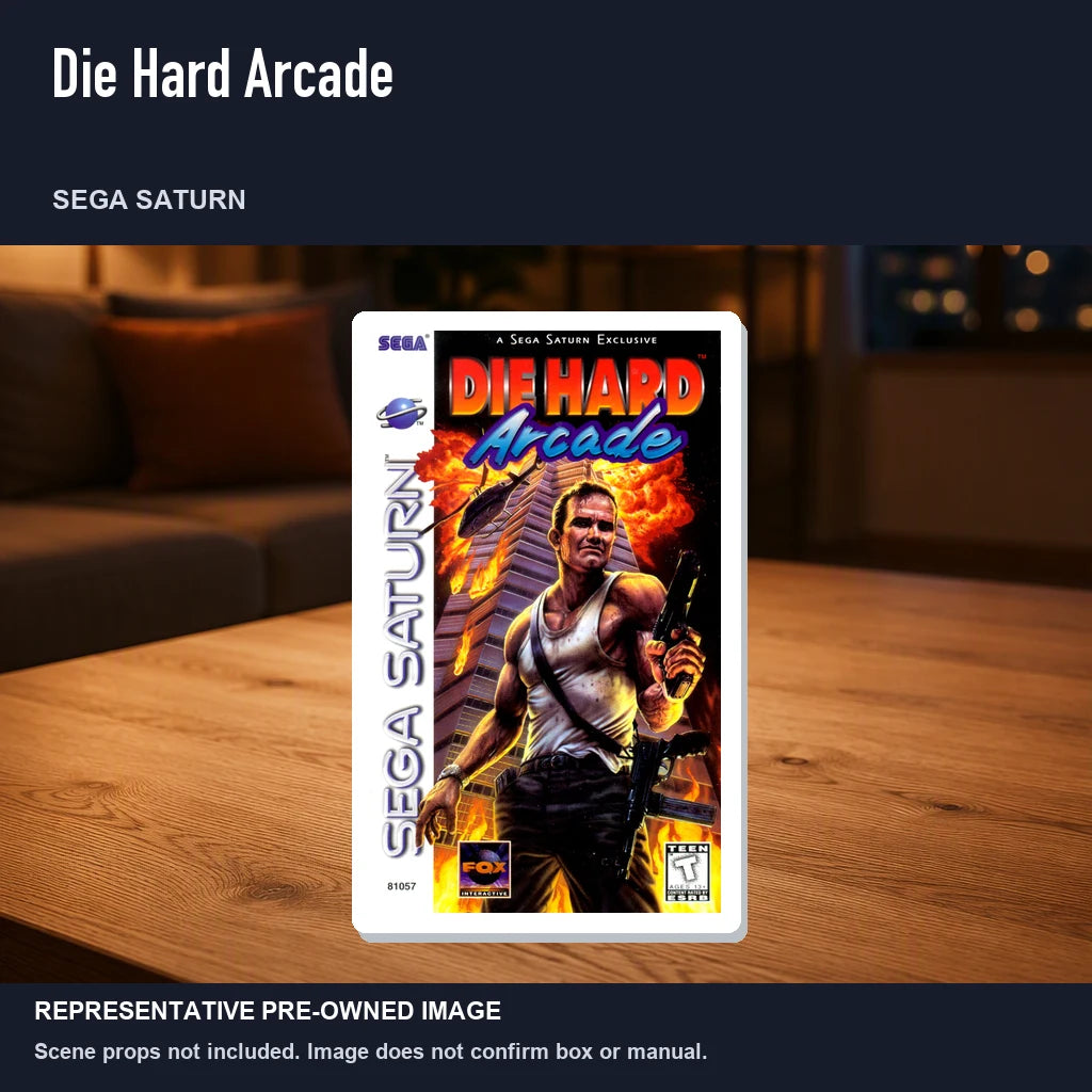Representative pre-owned Die Hard Arcade (Sega Saturn), product image in a styled room scene.