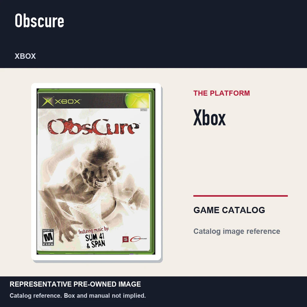Representative pre-owned Obscure (Xbox), platform product layout.
