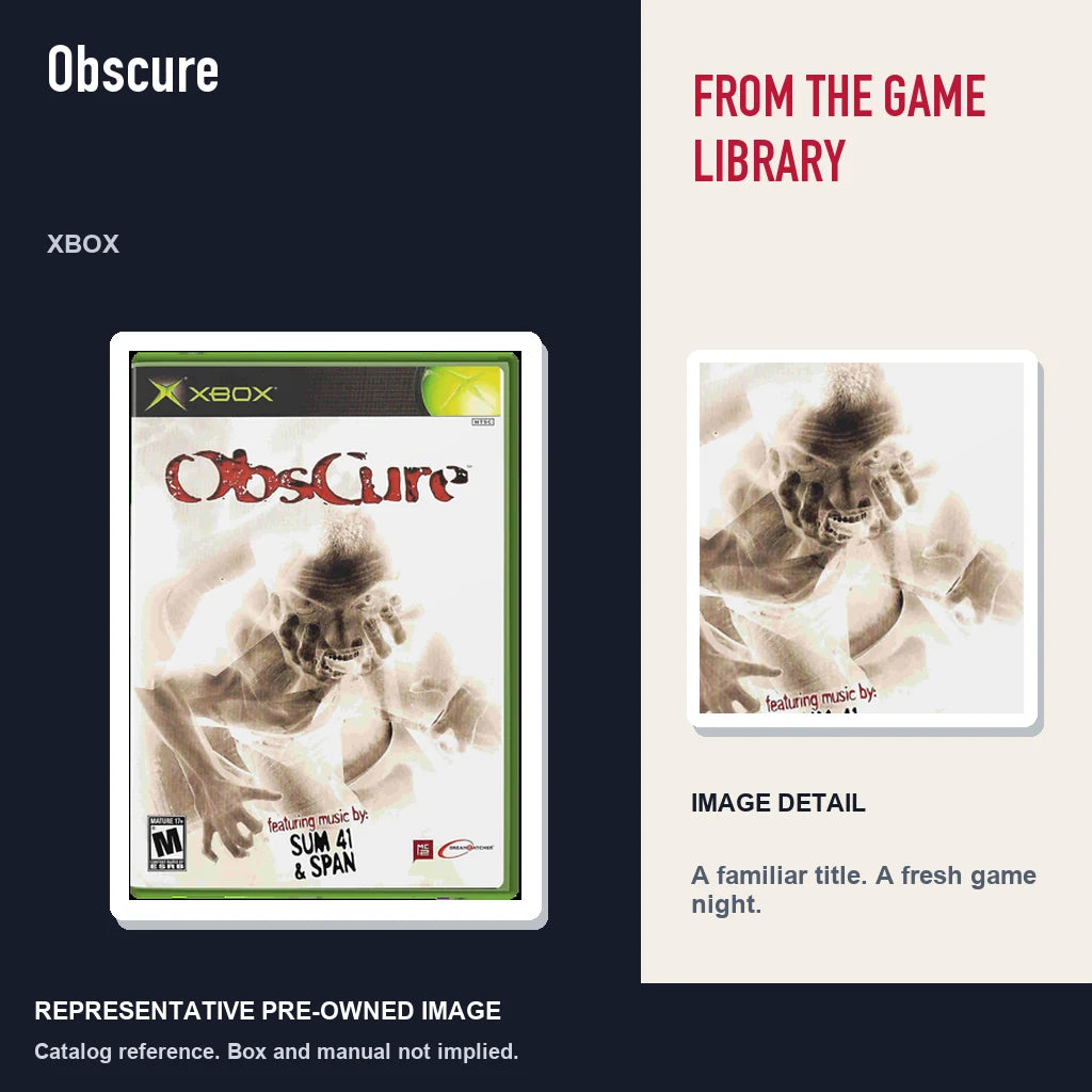 Representative pre-owned Obscure (Xbox), editorial image and detail.