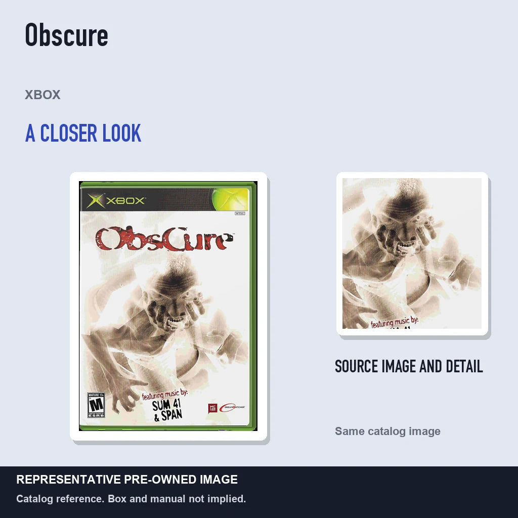 Representative pre-owned Obscure (Xbox), full image with detail inset.