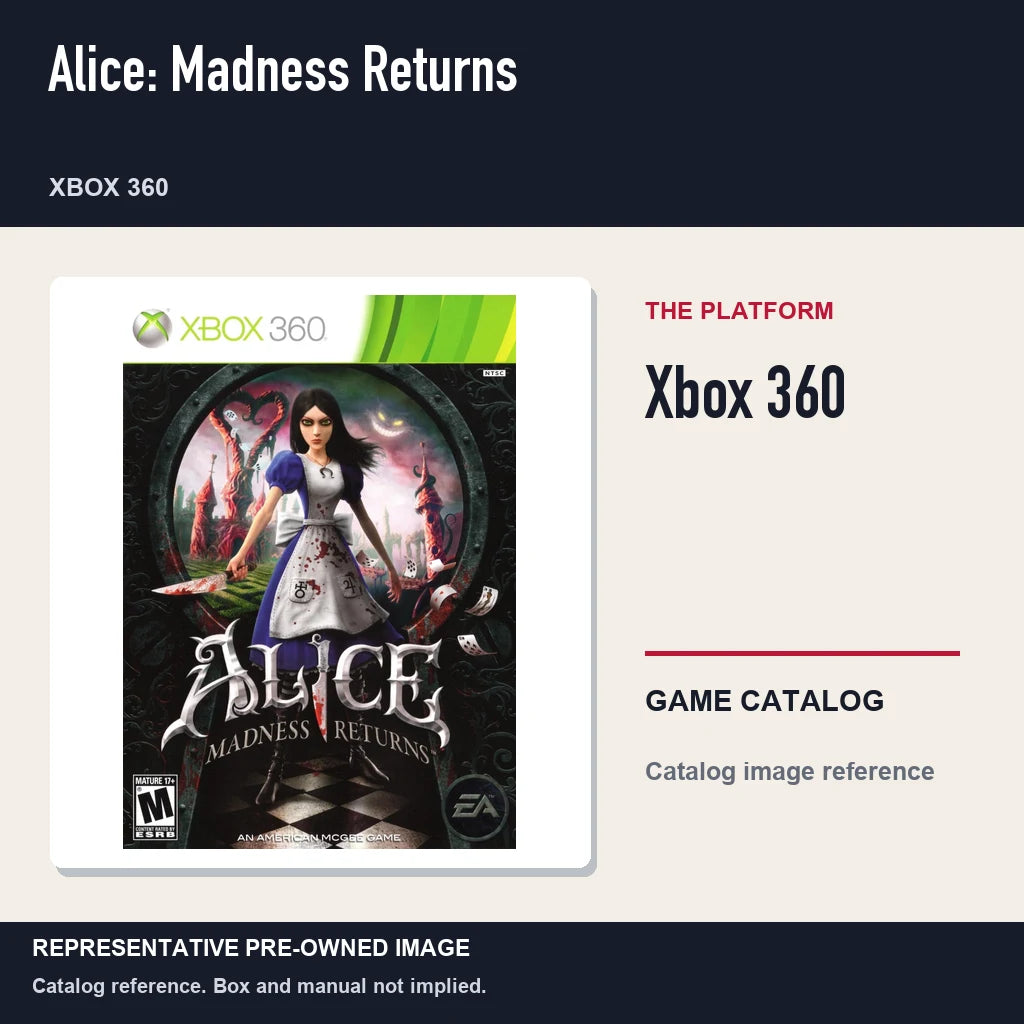 Representative pre-owned Alice: Madness Returns (Xbox 360), platform product layout.