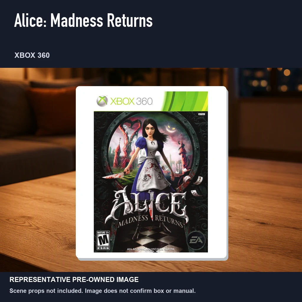 Representative pre-owned Alice: Madness Returns (Xbox 360), product image in a styled room scene.