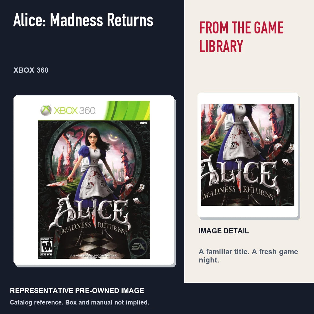 Representative pre-owned Alice: Madness Returns (Xbox 360), editorial image and detail.