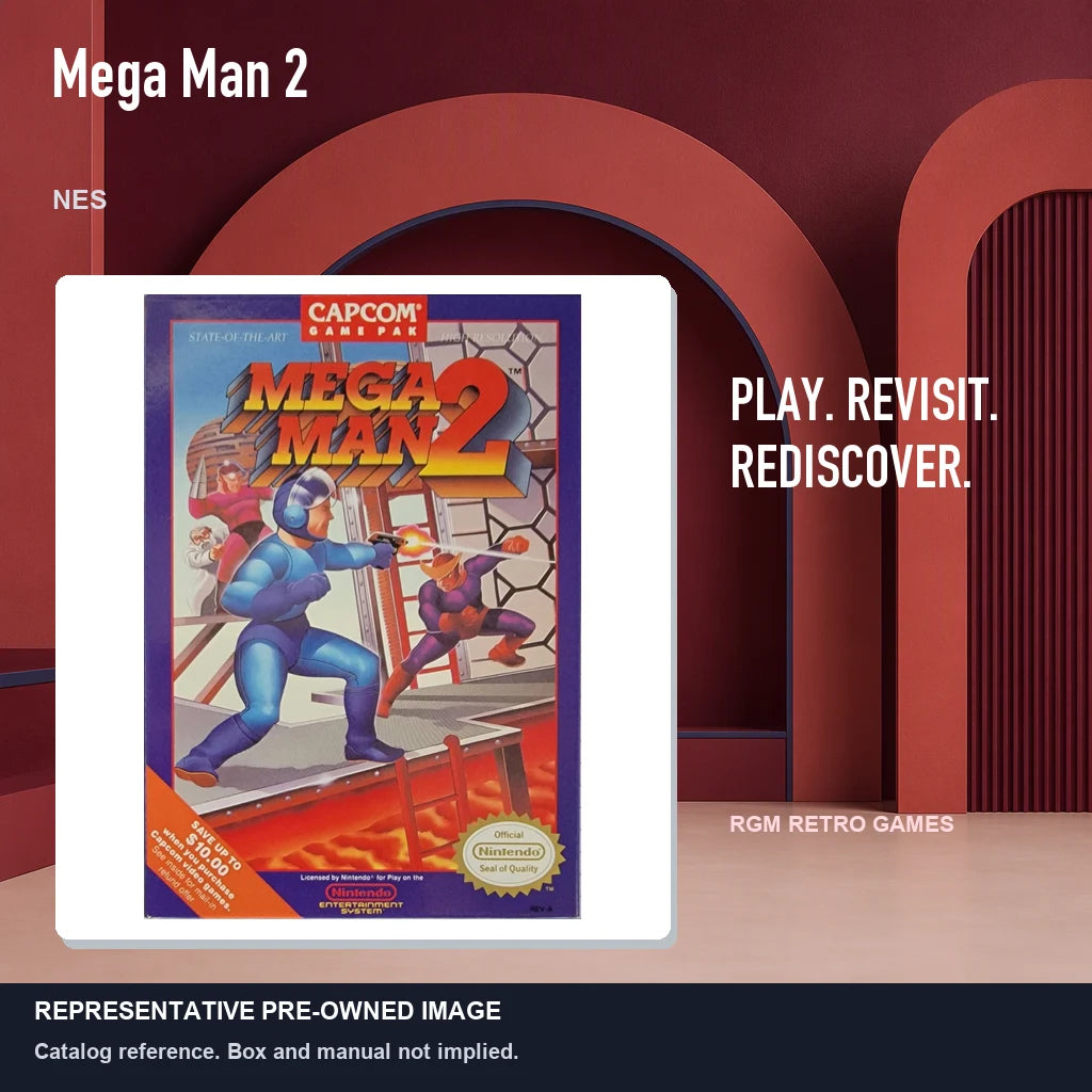 Representative pre-owned Mega Man 2 (NES), red retro product layout.