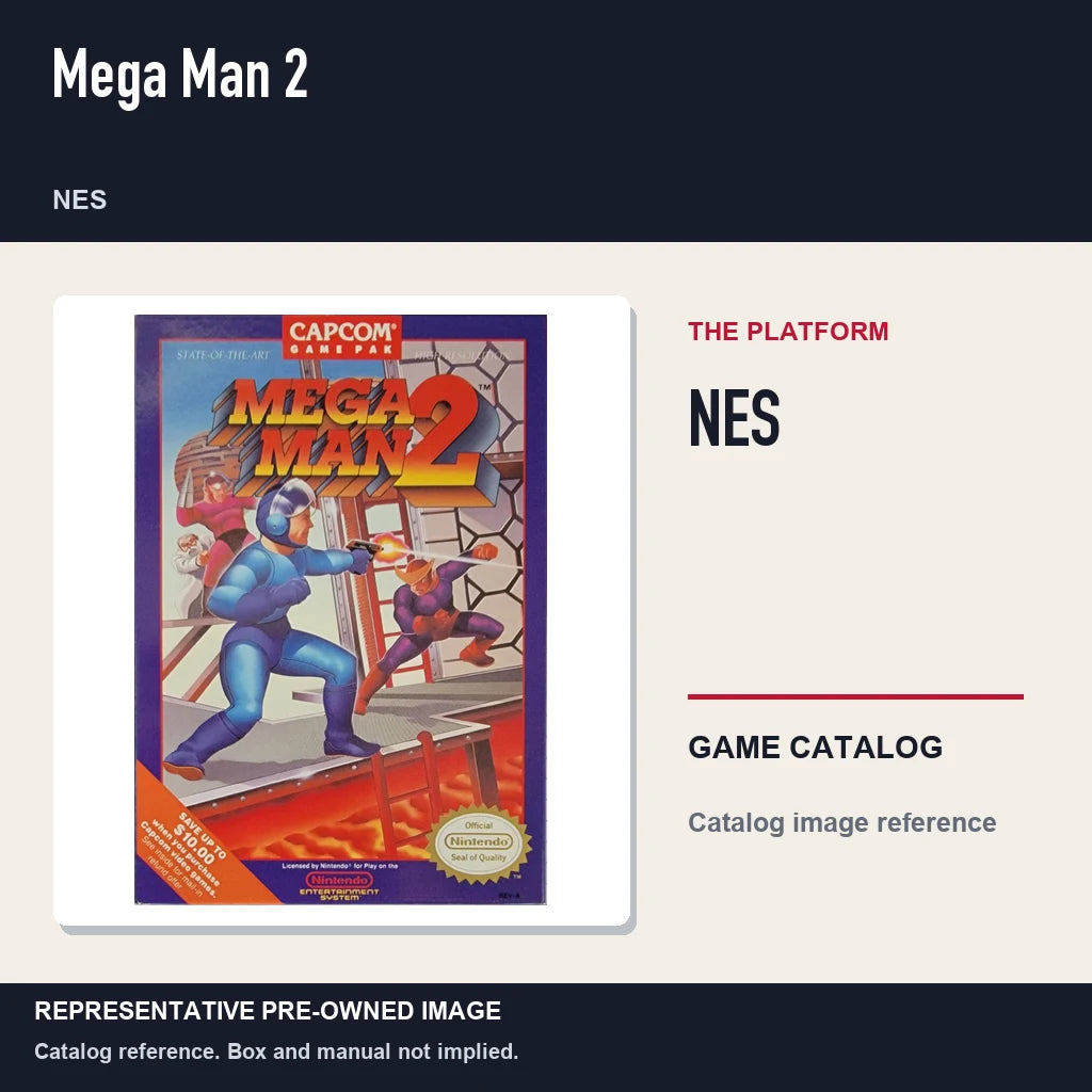 Representative pre-owned Mega Man 2 (NES), platform product layout.