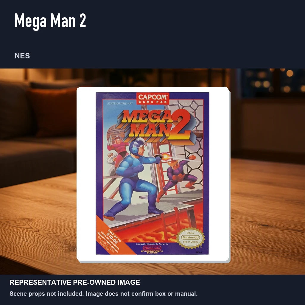 Representative pre-owned Mega Man 2 (NES), product image in a styled room scene.