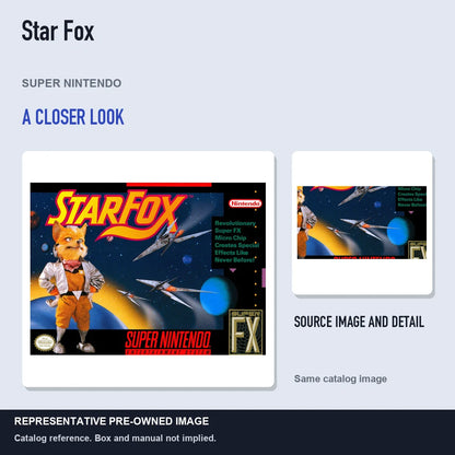 Representative pre-owned Star Fox (Super Nintendo), full image with detail inset.