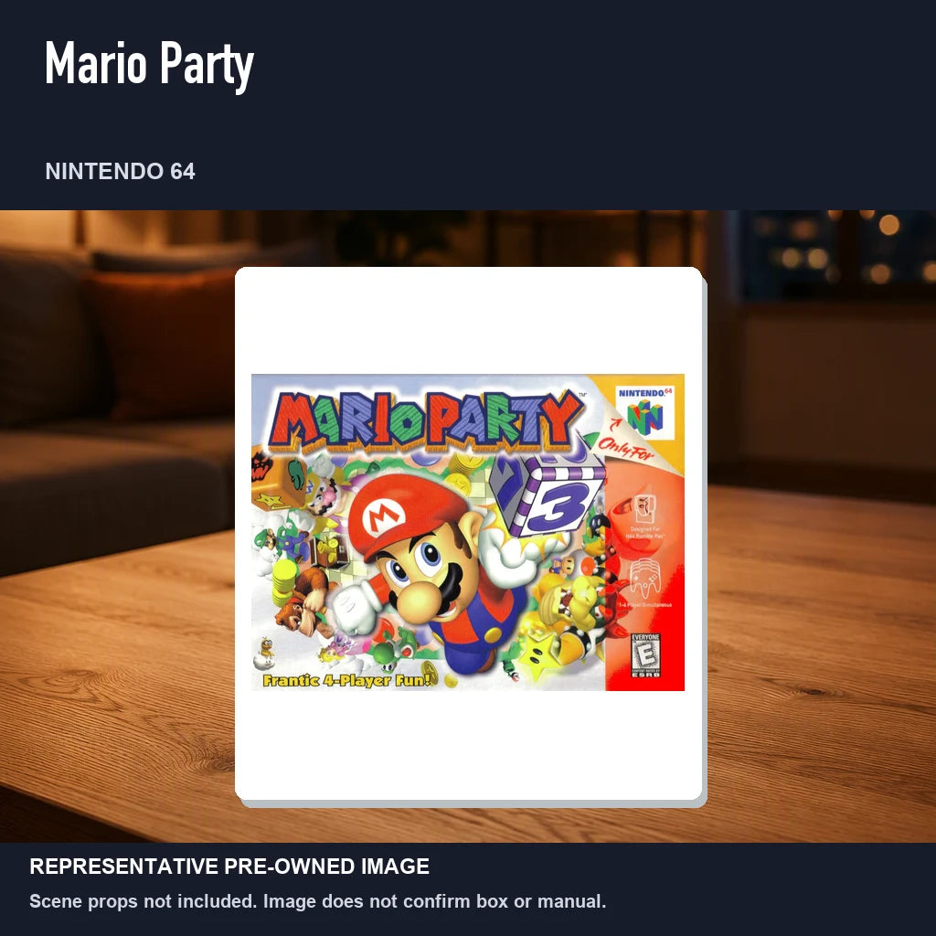 Representative pre-owned Mario Party (Nintendo 64), product image in a styled room scene.