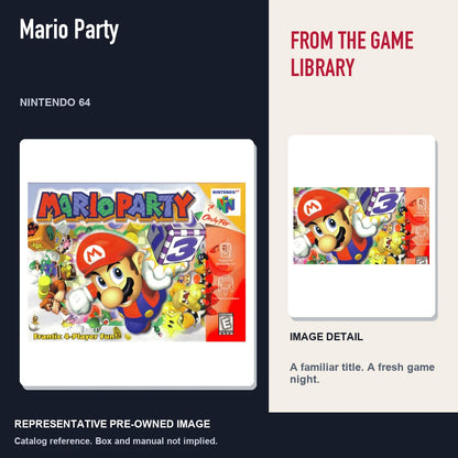 Representative pre-owned Mario Party (Nintendo 64), editorial image and detail.