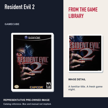 Representative pre-owned Resident Evil 2 (GameCube), editorial image and detail.