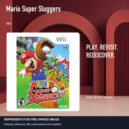 Representative pre-owned Mario Super Sluggers (Wii), red retro product layout.
