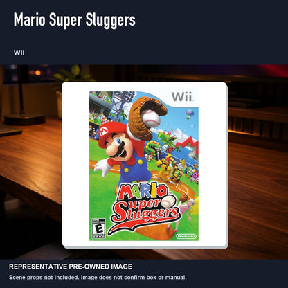 Representative pre-owned Mario Super Sluggers (Wii), product image in a styled desk scene.