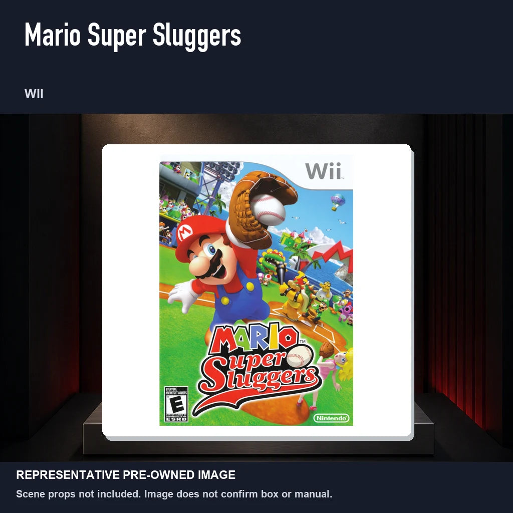 Representative pre-owned Mario Super Sluggers (Wii), product image on a display panel.