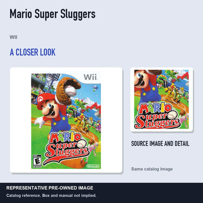 Representative pre-owned Mario Super Sluggers (Wii), full image with detail inset.