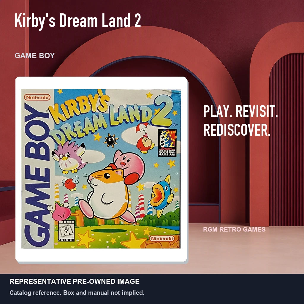 Representative pre-owned Kirby's Dream Land 2 (Game Boy), red retro product layout.