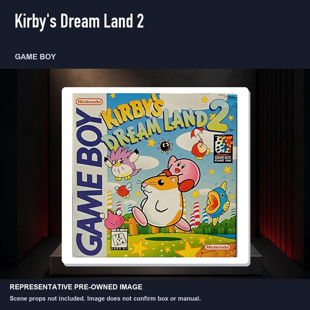 Representative pre-owned Kirby's Dream Land 2 (Game Boy), product image on a display panel.