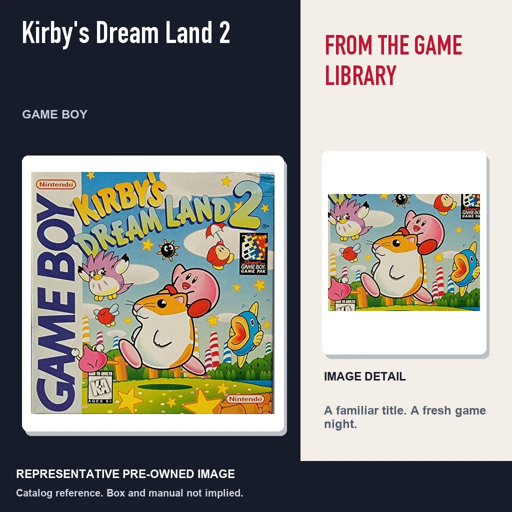 Representative pre-owned Kirby's Dream Land 2 (Game Boy), editorial image and detail.