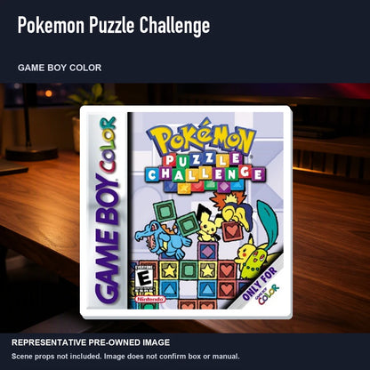 Representative pre-owned Pokemon Puzzle Challenge (Game Boy Color), product image in a styled desk scene.