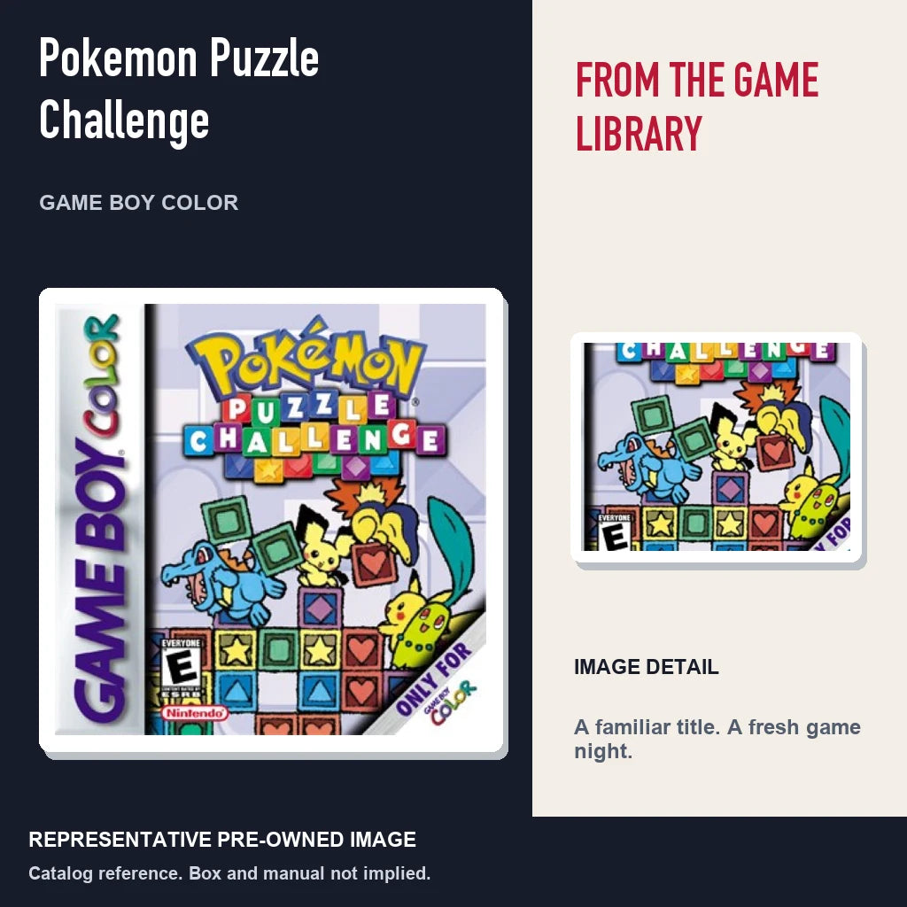 Representative pre-owned Pokemon Puzzle Challenge (Game Boy Color), editorial image and detail.