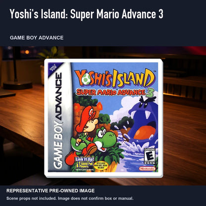 Representative pre-owned Yoshi's Island: Super Mario Advance 3 (Game Boy Advance), product image in a styled desk scene.