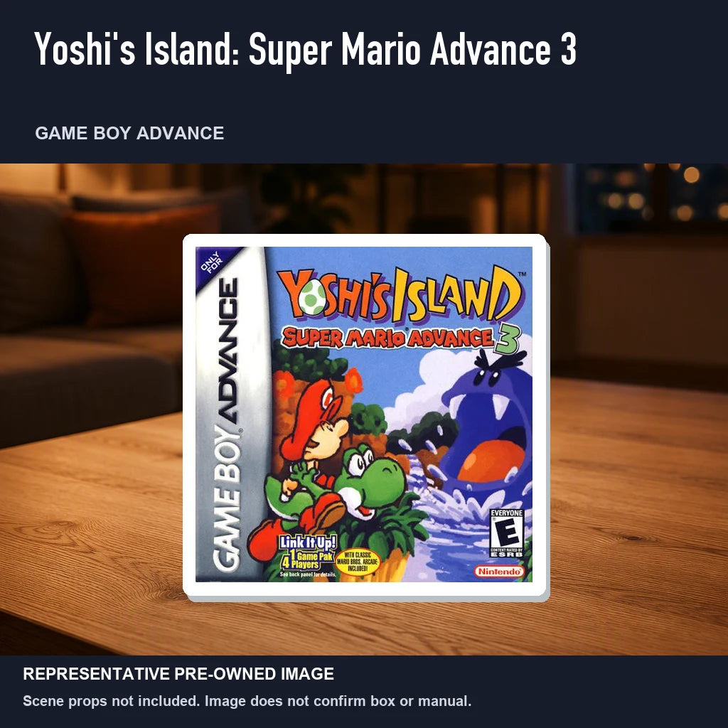 Representative pre-owned Yoshi's Island: Super Mario Advance 3 (Game Boy Advance), product image in a styled room scene.