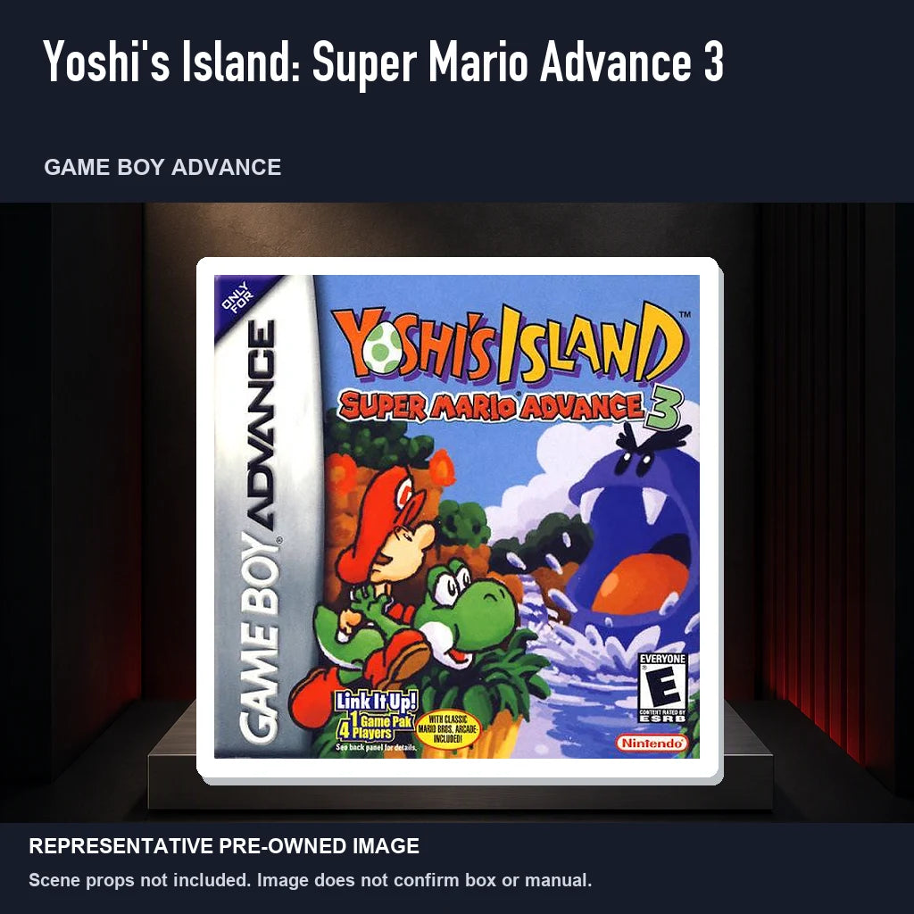 Representative pre-owned Yoshi's Island: Super Mario Advance 3 (Game Boy Advance), product image on a display panel.