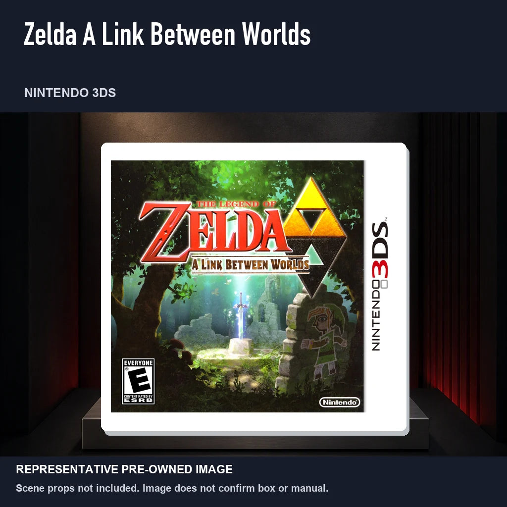 Representative pre-owned Zelda A Link Between Worlds (Nintendo 3DS), product image on a display panel.