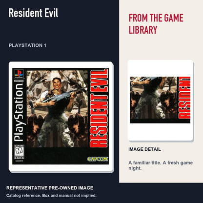Representative pre-owned Resident Evil (PlayStation 1), editorial image and detail.