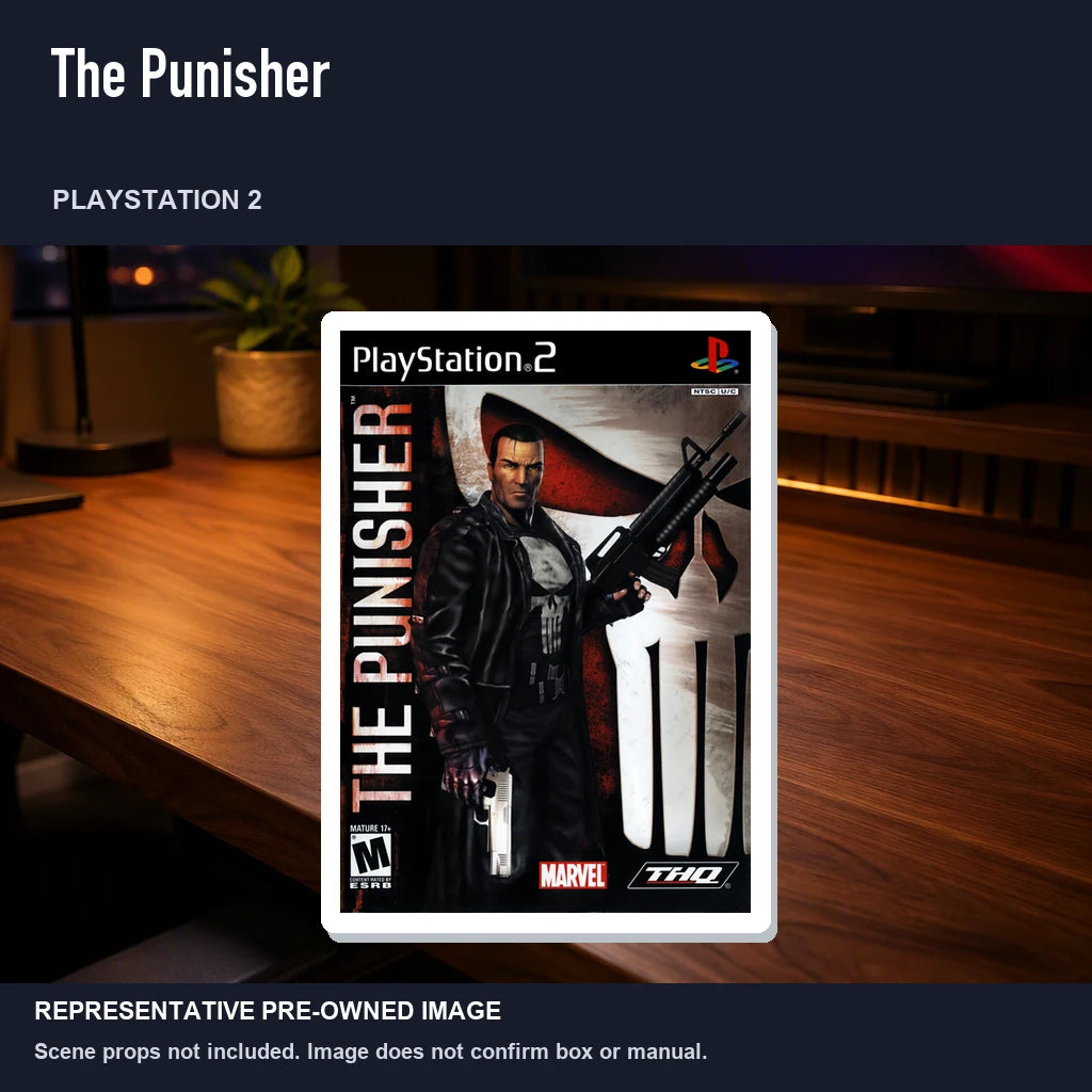 Representative pre-owned The Punisher (PlayStation 2), product image in a styled desk scene.
