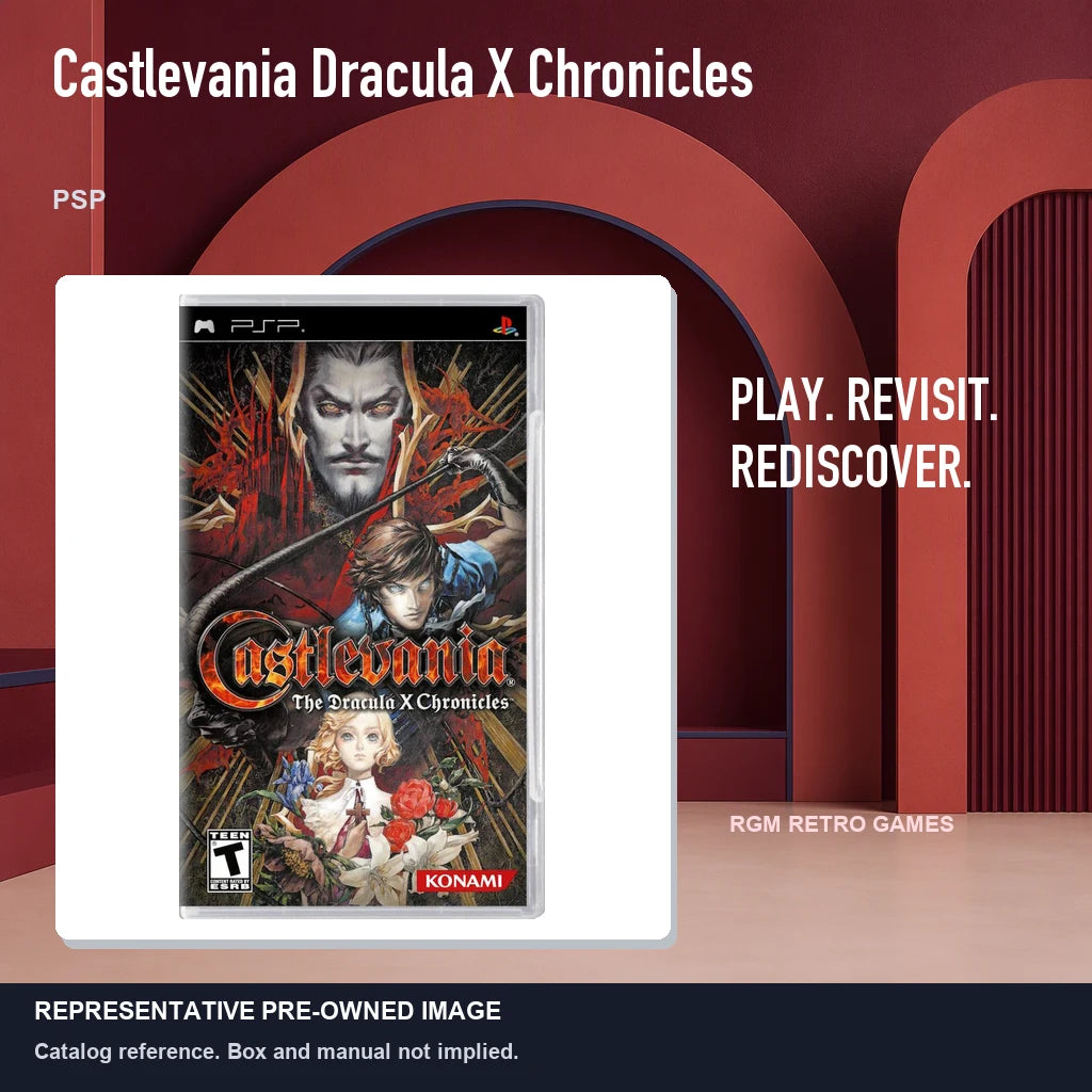 Representative pre-owned Castlevania Dracula X Chronicles (PSP), red retro product layout.