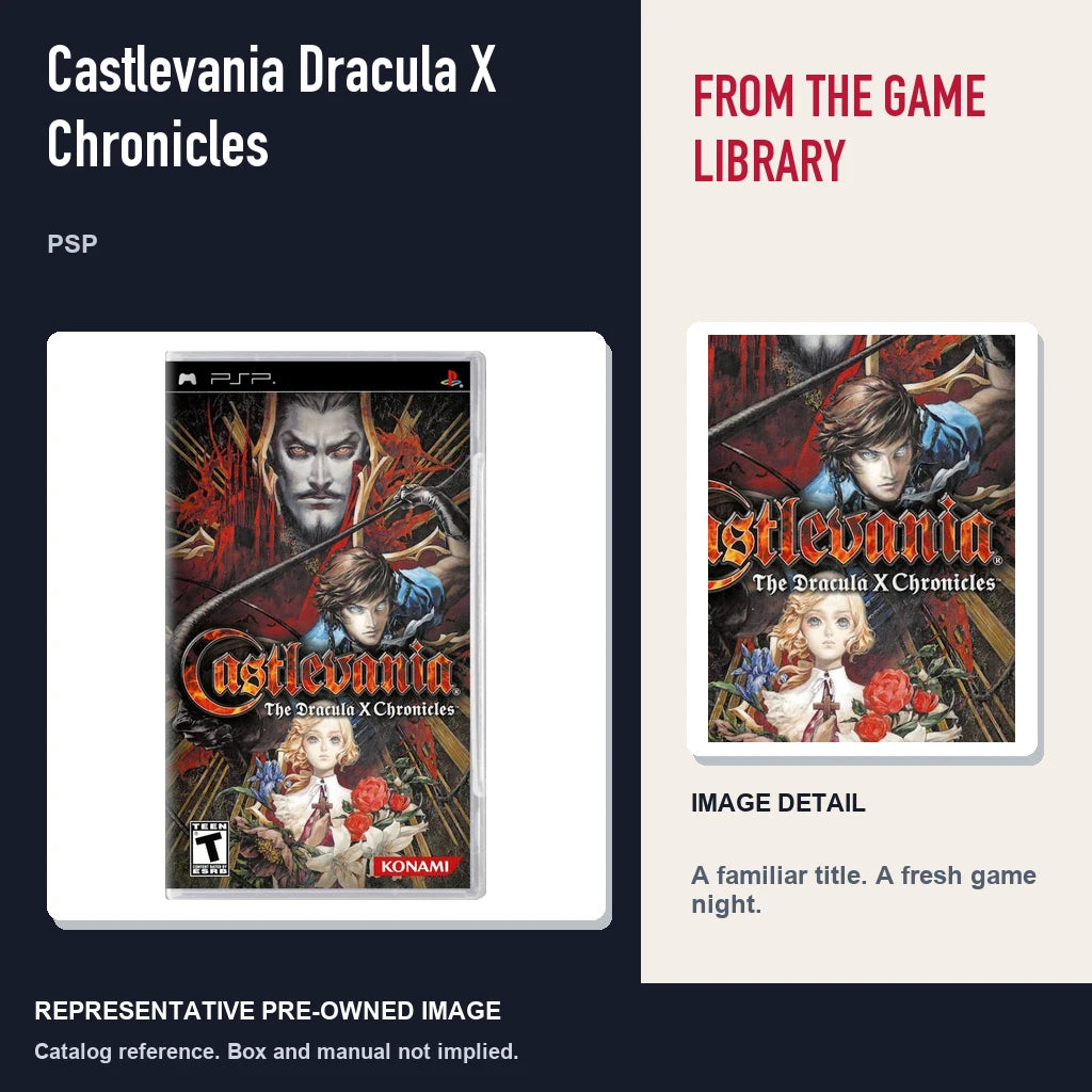 Representative pre-owned Castlevania Dracula X Chronicles (PSP), editorial image and detail.