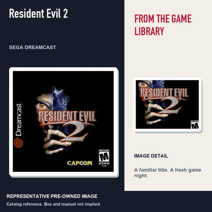 Representative pre-owned Resident Evil 2 (Sega Dreamcast), editorial image and detail.