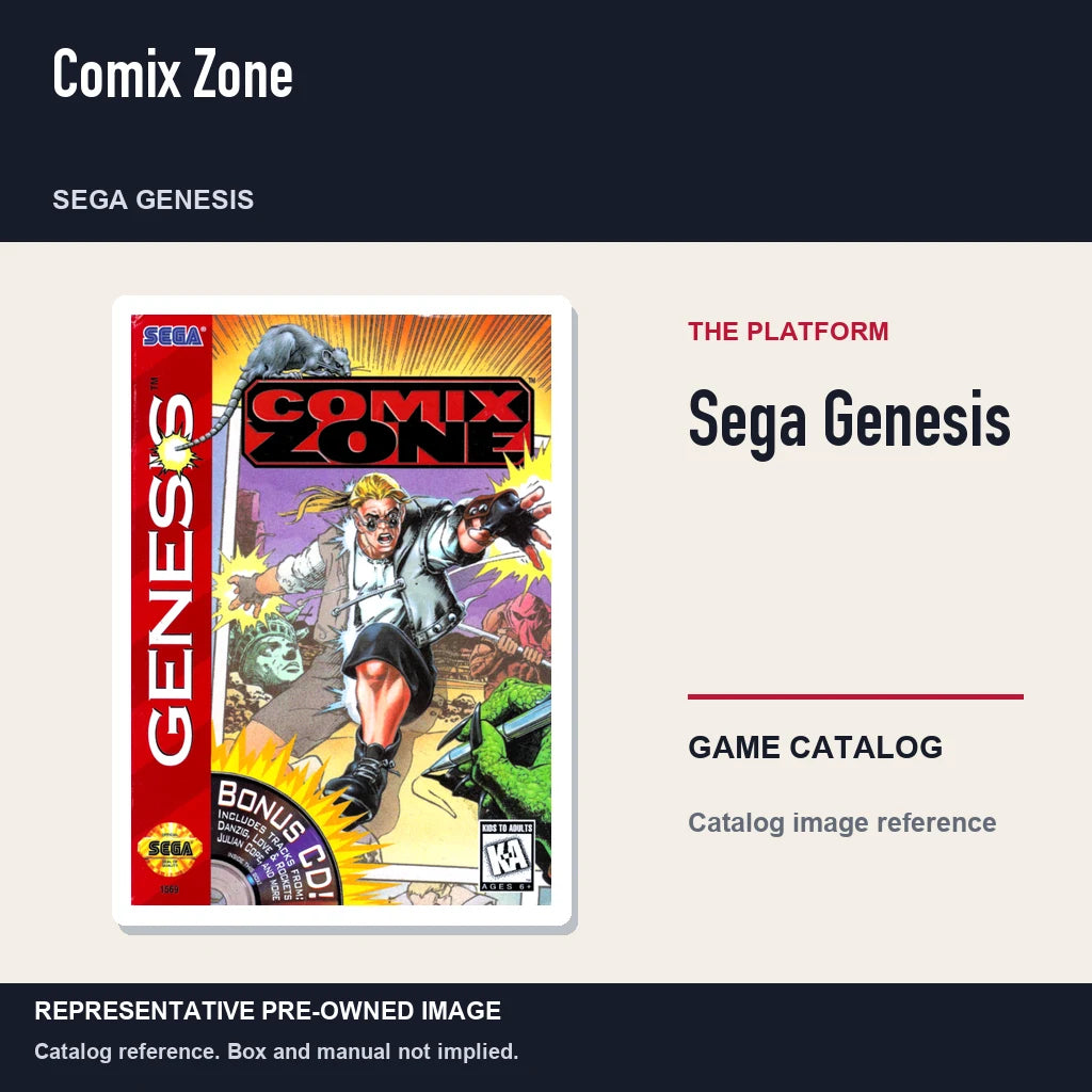 Representative pre-owned Comix Zone (Sega Genesis), platform product layout.