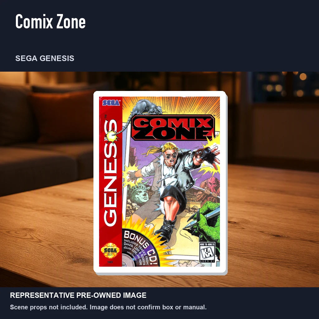 Representative pre-owned Comix Zone (Sega Genesis), product image in a styled room scene.