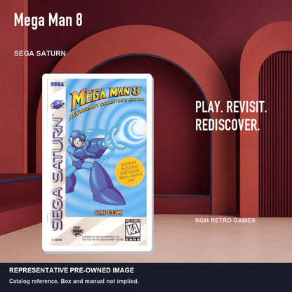 Representative pre-owned Mega Man 8 (Sega Saturn), red retro product layout.