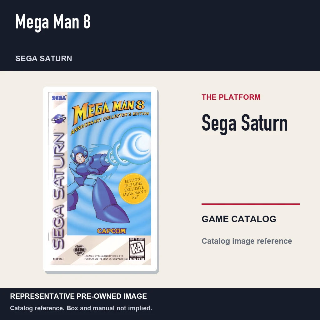 Representative pre-owned Mega Man 8 (Sega Saturn), platform product layout.