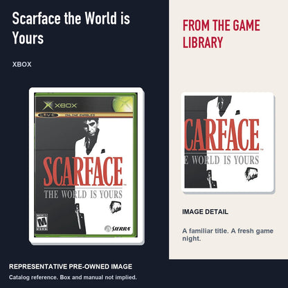 Representative pre-owned Scarface the World is Yours (Xbox), editorial image and detail.