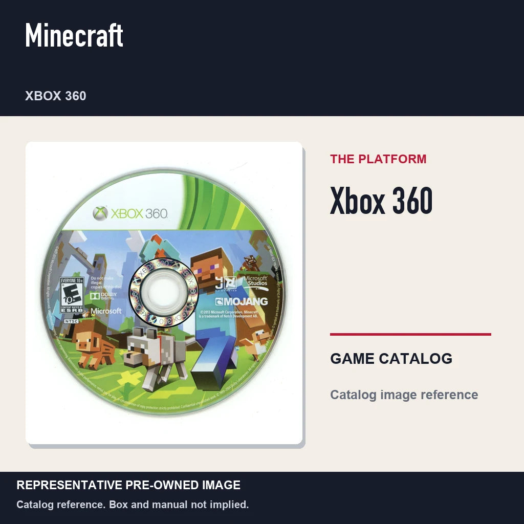 Representative pre-owned Minecraft (Xbox 360), platform product layout.