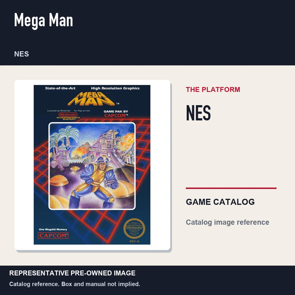 Representative pre-owned Mega Man (NES), platform product layout.