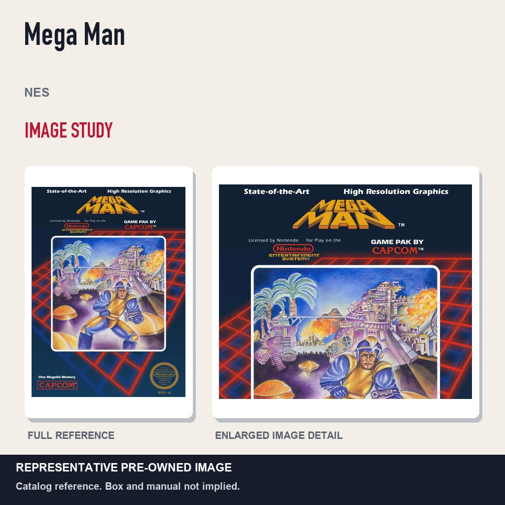 Representative pre-owned Mega Man (NES), full image and detail.