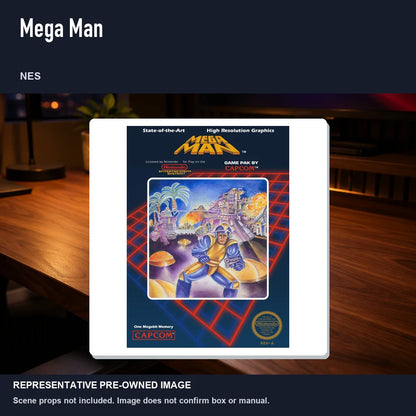 Representative pre-owned Mega Man (NES), product image in a styled desk scene.
