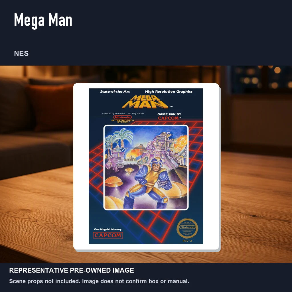 Representative pre-owned Mega Man (NES), product image in a styled room scene.