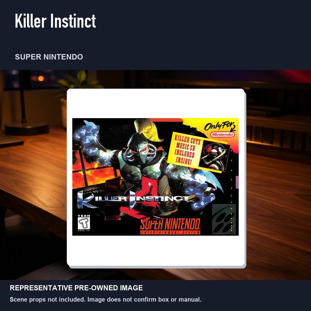 Representative pre-owned Killer Instinct (Super Nintendo), product image in a styled desk scene.