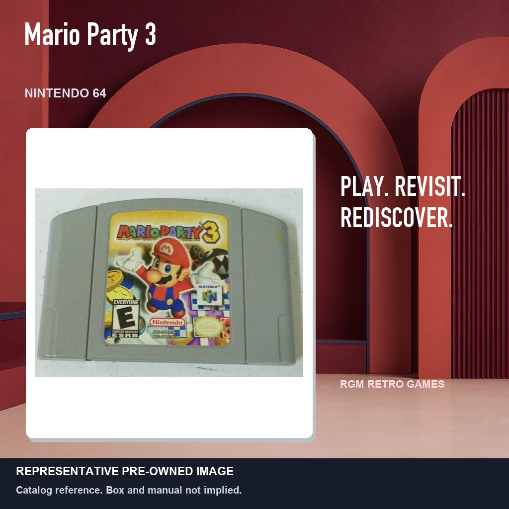 Representative pre-owned Mario Party 3 (Nintendo 64), red retro product layout.