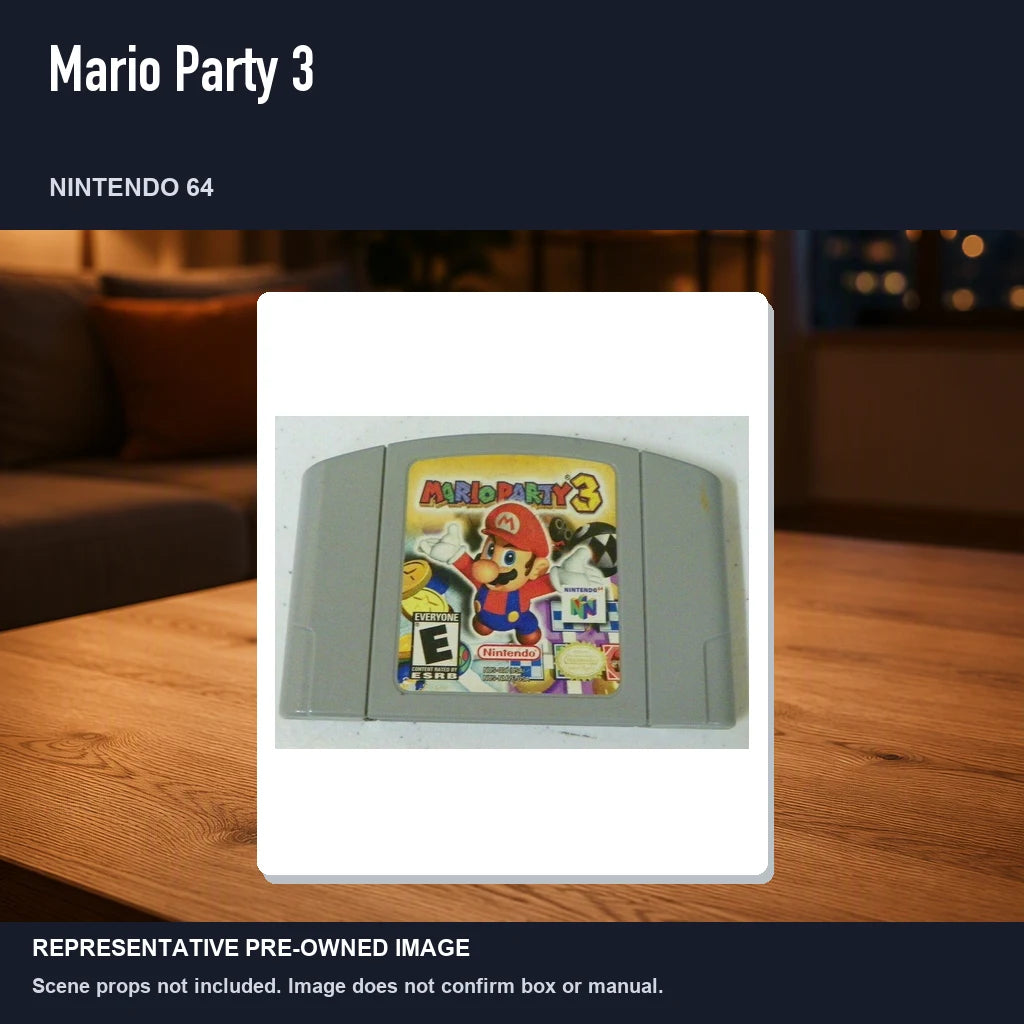 Representative pre-owned Mario Party 3 (Nintendo 64), product image in a styled room scene.