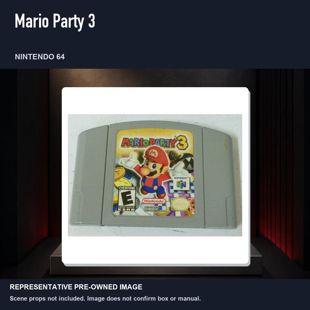 Representative pre-owned Mario Party 3 (Nintendo 64), product image on a display panel.