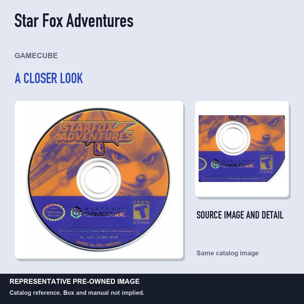 Representative pre-owned Star Fox Adventures (GameCube), full image with detail inset.
