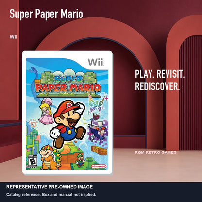 Representative pre-owned Super Paper Mario (Wii), red retro product layout.