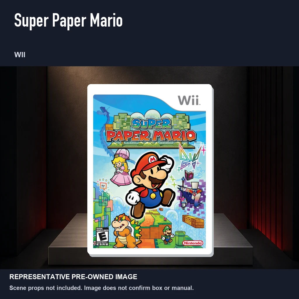Representative pre-owned Super Paper Mario (Wii), product image on a display panel.