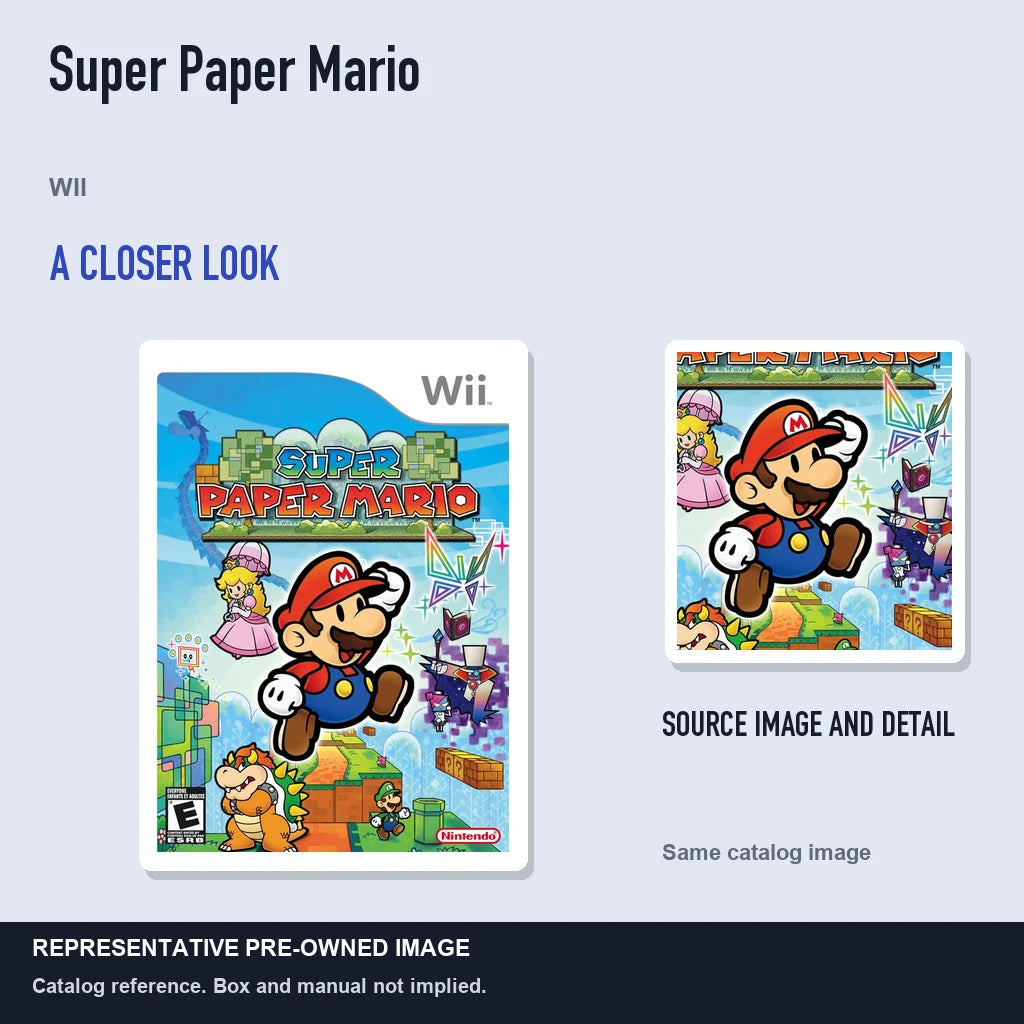 Representative pre-owned Super Paper Mario (Wii), full image with detail inset.